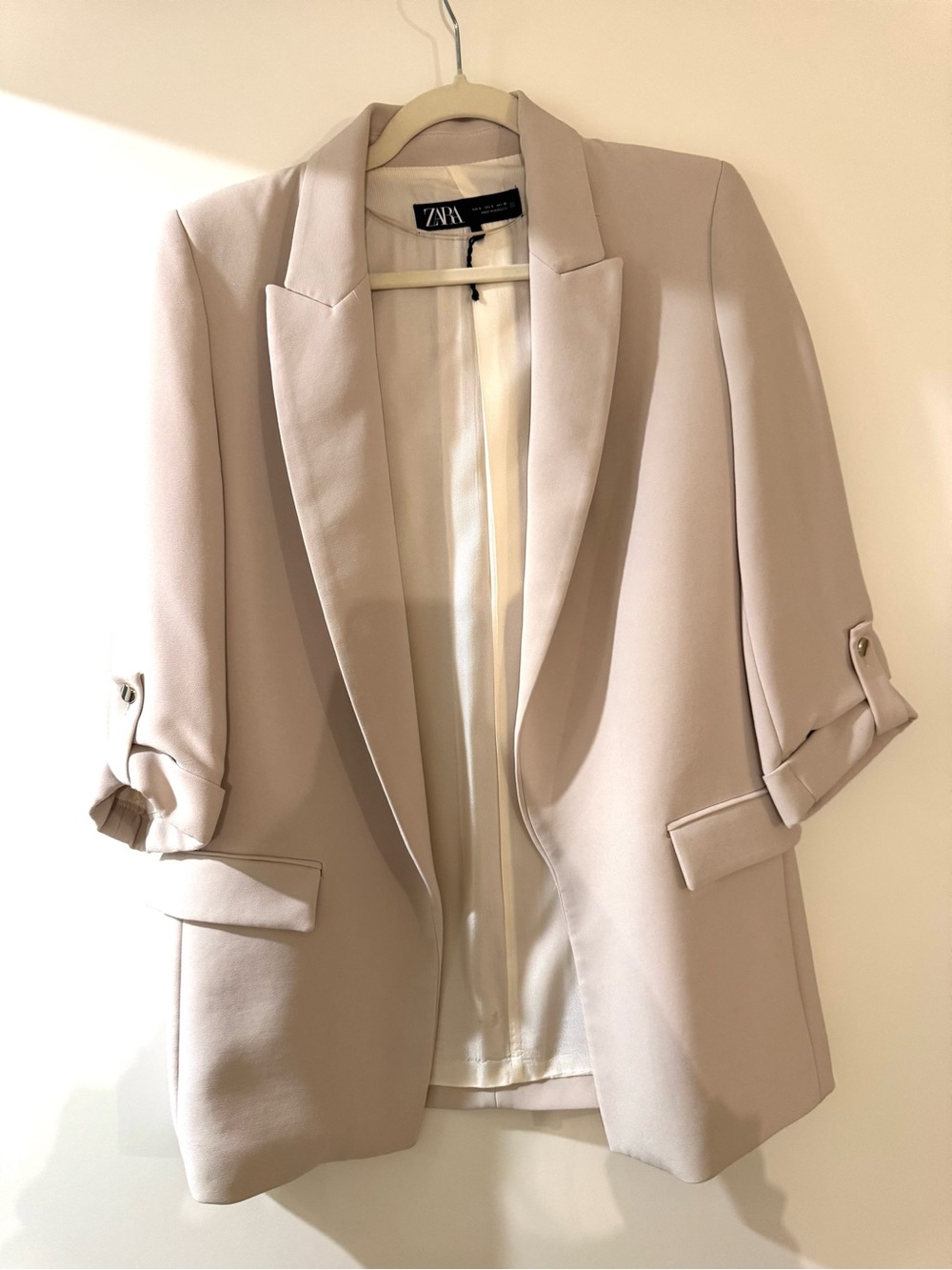 Zara Light Cream Open-Front Women's Blazer
